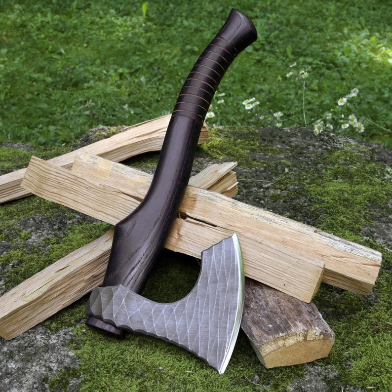 Hand Forged Camping Axe – 1060 High Carbon Steel Bushcraft Hatchet with Ashwood Handle & Leather Sheath