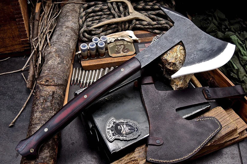 Hand Forged Viking Bearded Axe – 52100 High Carbon Steel Tactical Survival Hatchet with Leather Sheath