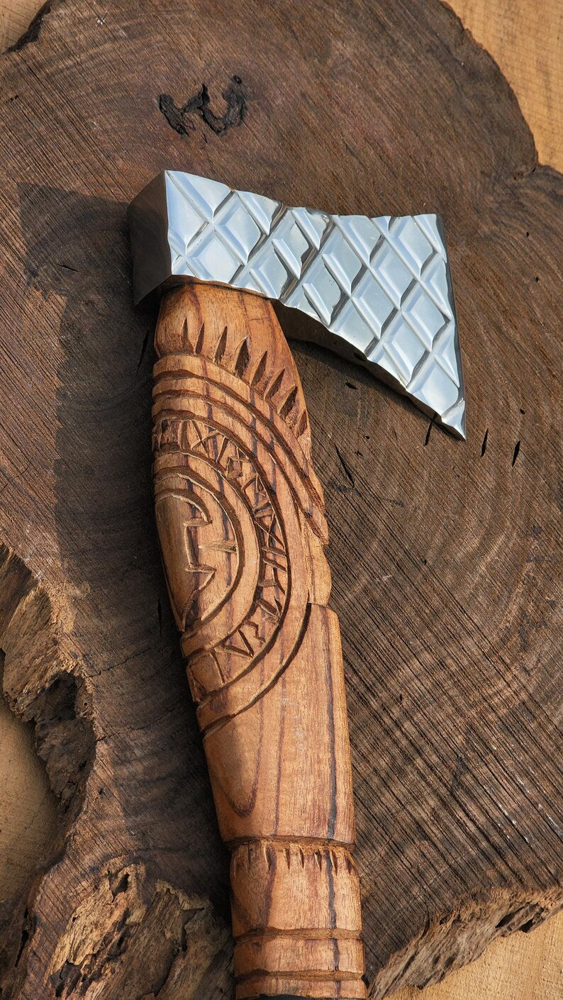 Exclusive Hand-Forged Viking Axe – High Carbon Steel Norse Hatchet with Leather Cover