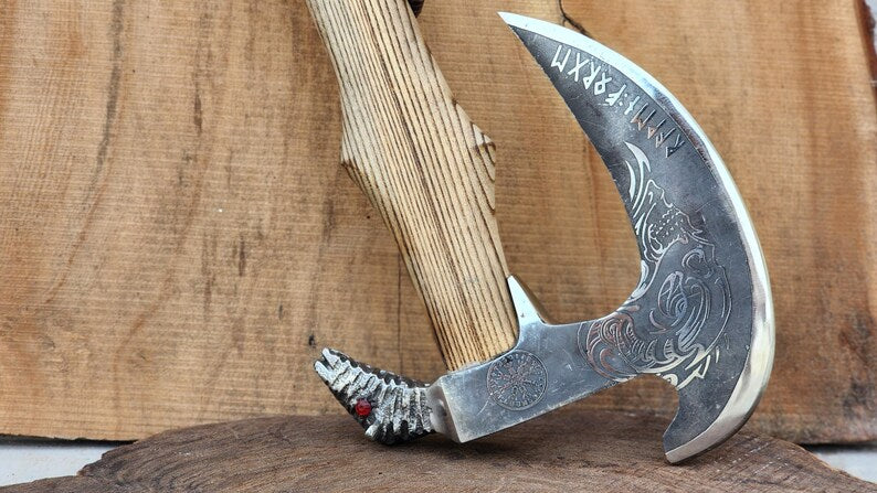 One-of-a-Kind Viking War Axe – 18.5" Handcrafted Bearded Axe with Steel Strike Face & Leather Cover