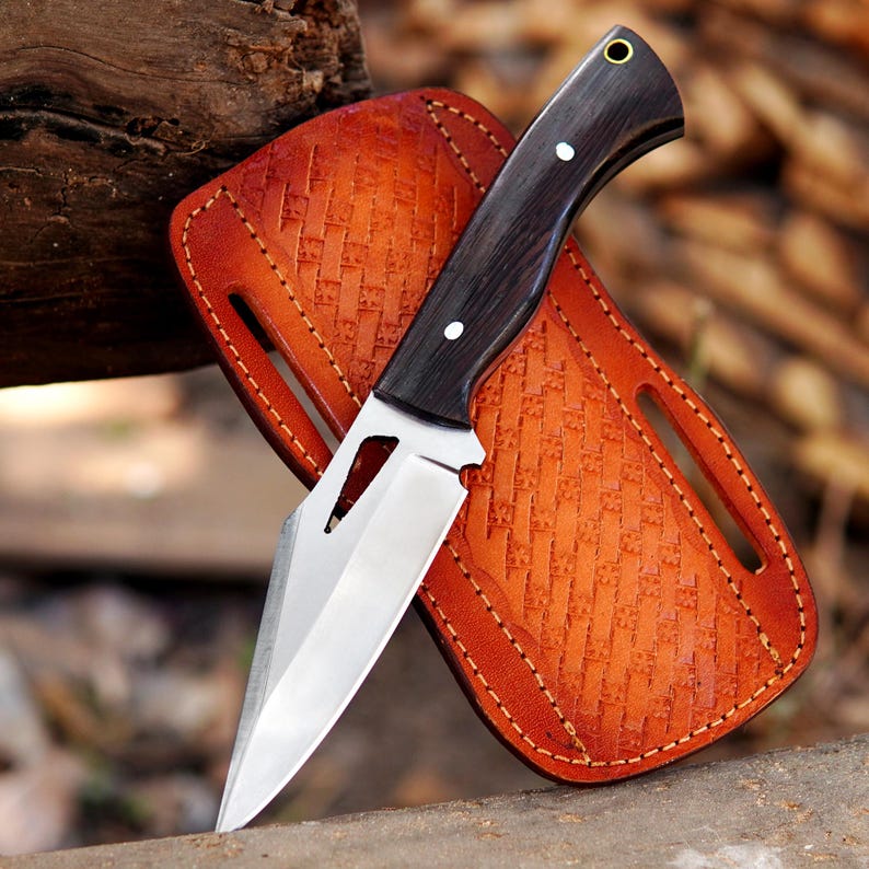 Handmade 8" Bushcraft Skinner Knife – Full Tang High Carbon Steel Hunting Knife with Leather Sheath