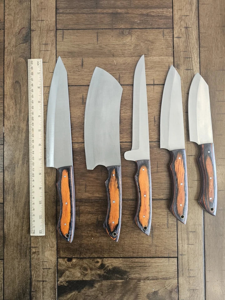 Handmade D2 Steel 5-Piece Chef Knife Set with Wood Handles & Leather Carry Bag | Knives Zone