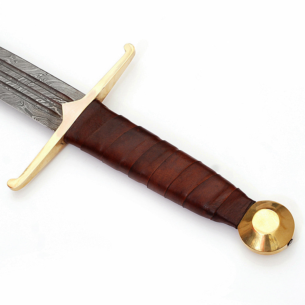 Handmade Full Tang Damascus Berserker Sword with Leather Sheath
