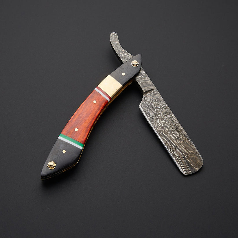 Custom Handmade Twist Damascus Steel Straight Razor with Leather Sheath | Knives Zone