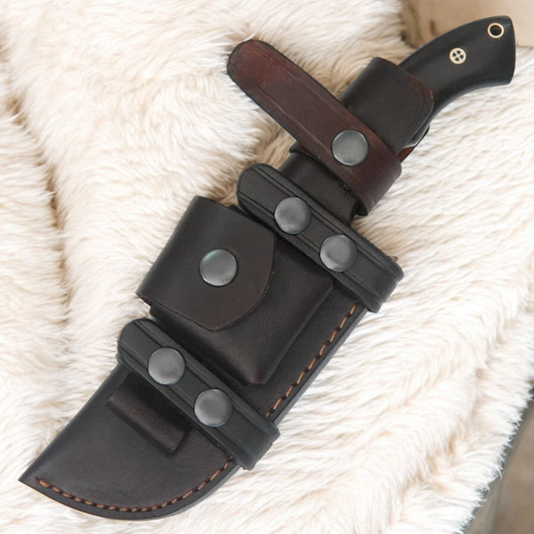 Custom Handmade Damascus Tracker Knife – 10” Survival Hunting Blade with Buffalo Horn Handle & Leather Sheath