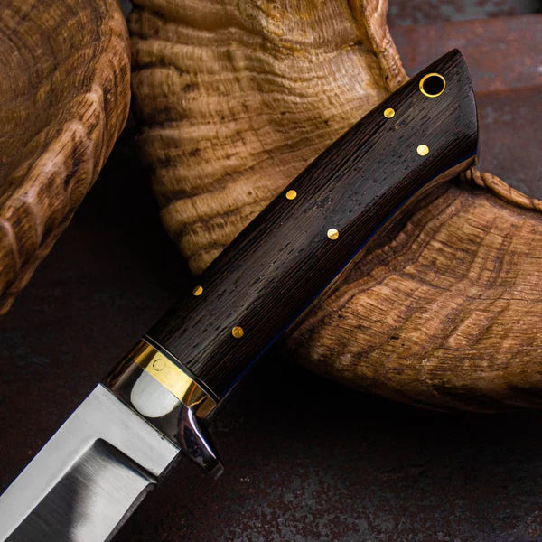 Handmade Stainless Steel Hunting Knife with Wenge Wood Handle & Leather Sheath | Full Tang Outdoor Knife