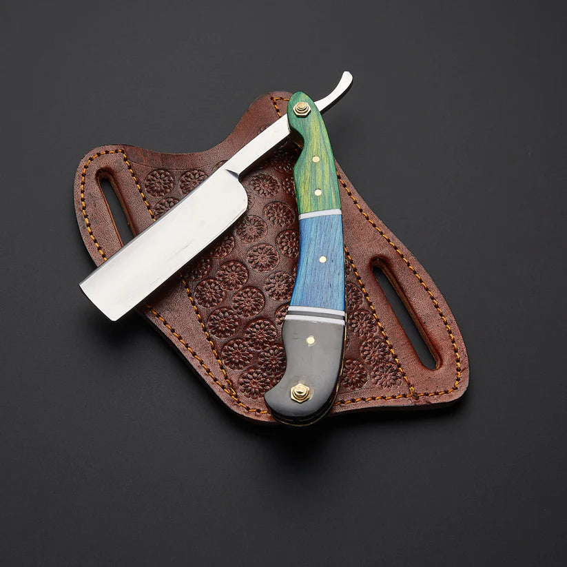 Custom Handmade J2 Steel Straight Razor with Leather Sheath | Hollow Grind Barber Razor