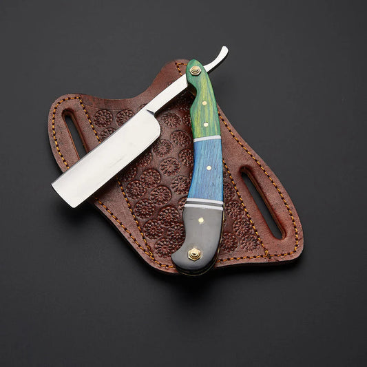 Custom Handmade J2 Steel Straight Razor with Leather Sheath | Hollow Grind Barber Razor