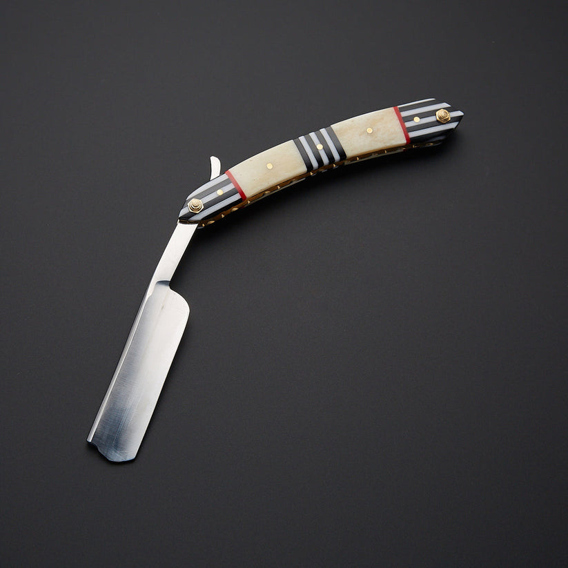 Handmade J2 Steel Straight Razor with Bone Handle & Vegetable-Tanned Leather Sheath | Knives Zone