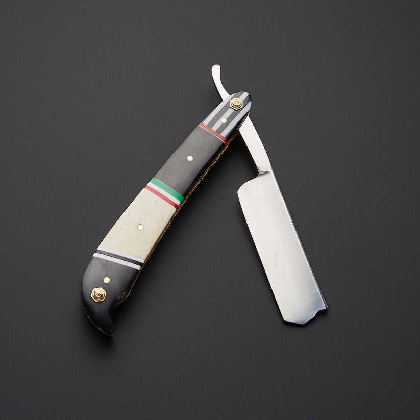Custom Handmade J2 Steel Straight Razor with Bone & Wood Handle | Leather Sheath Included