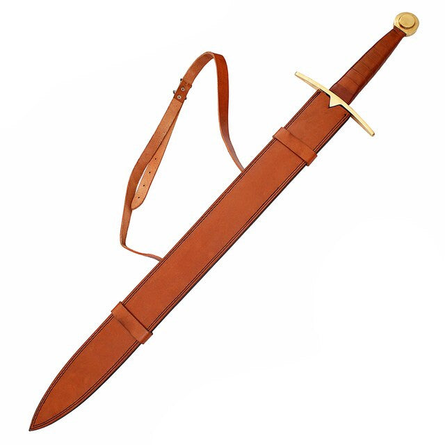 Full Tang Wolfskin Raider Damascus Steel Viking Sword with Leather Back Sheath