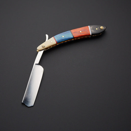 Custom Handmade J2 Steel Straight Razor with Bone & Wood Handle and Leather Sheath