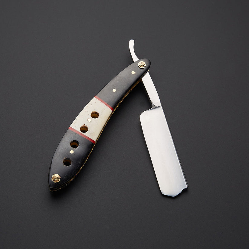 Handmade J2 Steel Straight Razor with Bone & Wood Handle and Leather Sheath – 9 Inch Traditional Barber Razor