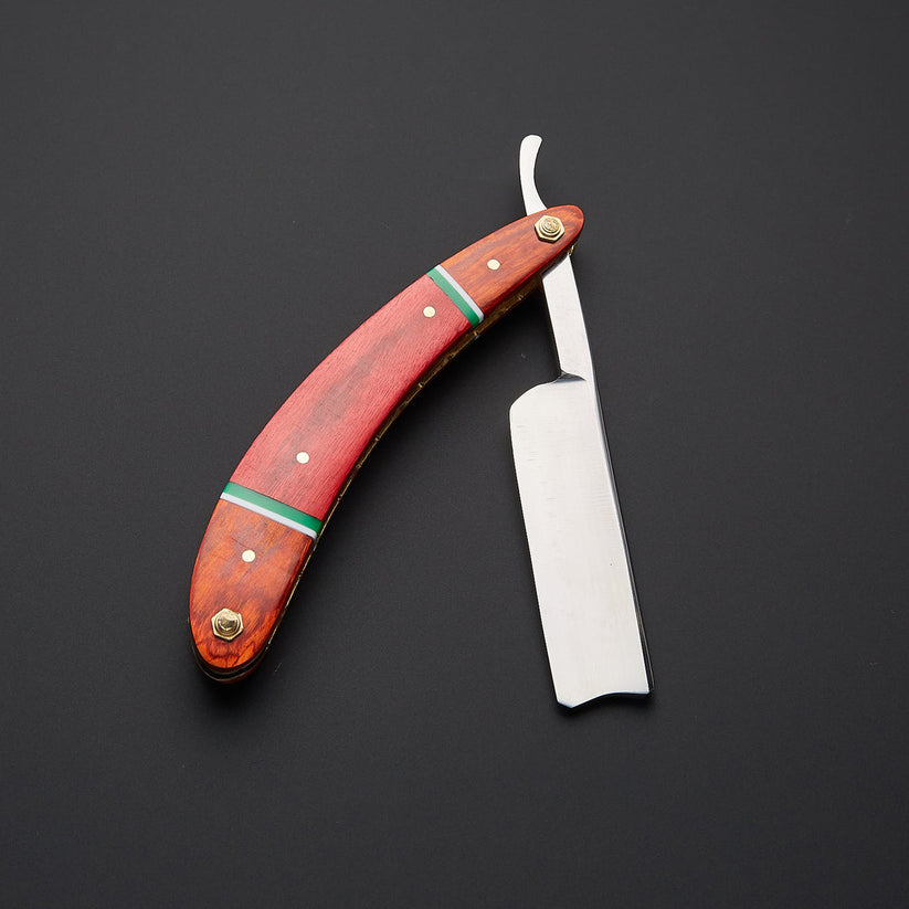 Handmade J2 Steel Straight Razor with Hardwood & Fiber Handle and Leather Sheath – 9” Traditional Shaving Razor