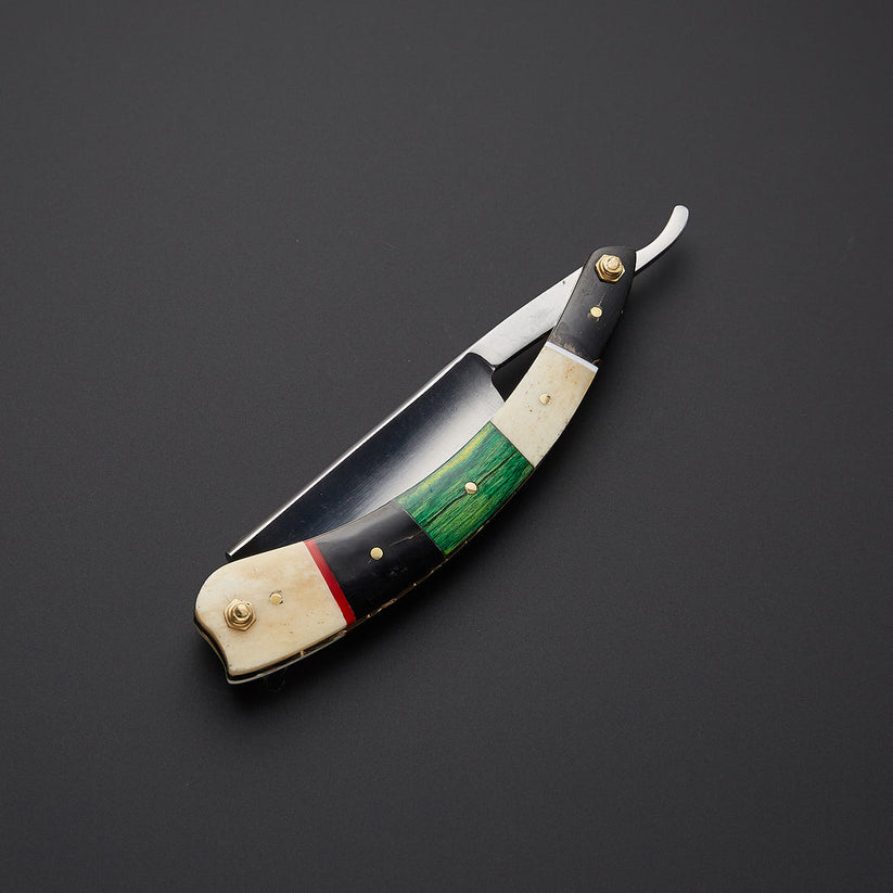 Custom Handmade J2 Steel Straight Razor with Bone & Wood Handle + Leather Sheath | Knives Zone