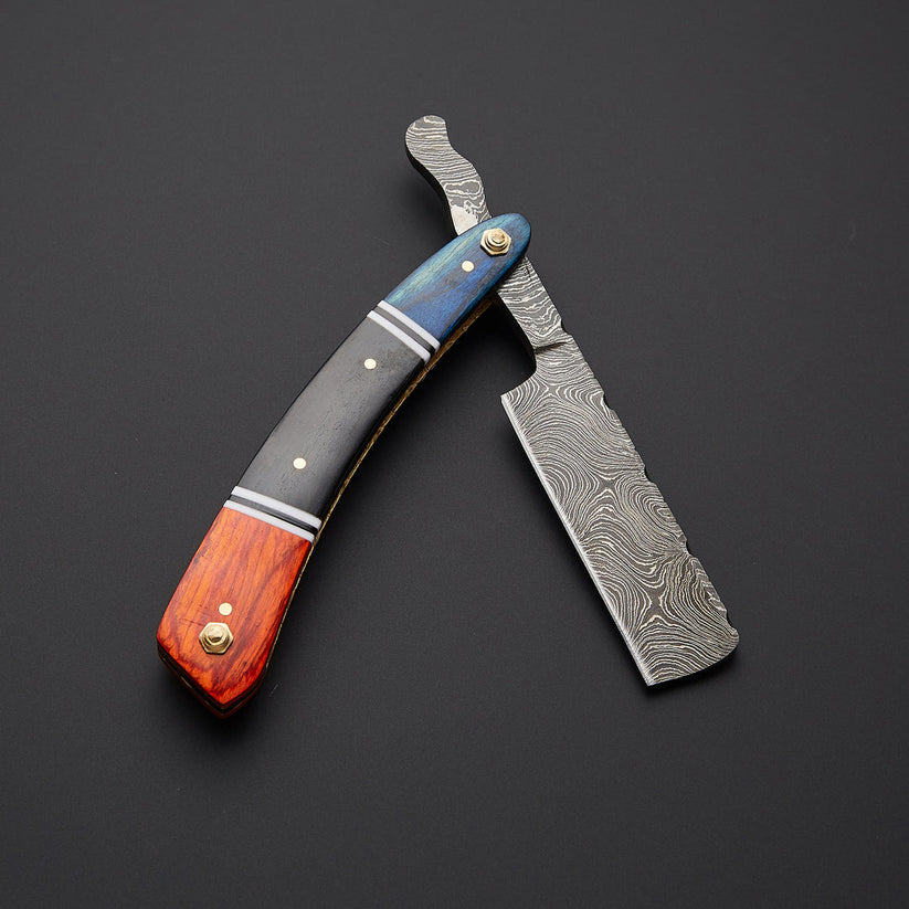 Custom Handmade Damascus Steel Straight Razor with Leather Sheath – Traditional Wet Shaving Tool