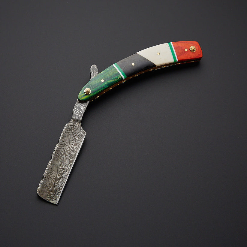 Custom Handmade Damascus Steel Straight Razor with Leather Sheath – Traditional Wet Shaving Tool