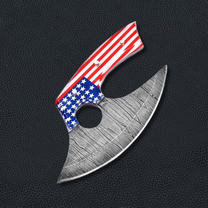 Custom Handmade Damascus Steel Ulu Knife with Leather Sheath | Viking Style Pizza Cutter & Utility Knife