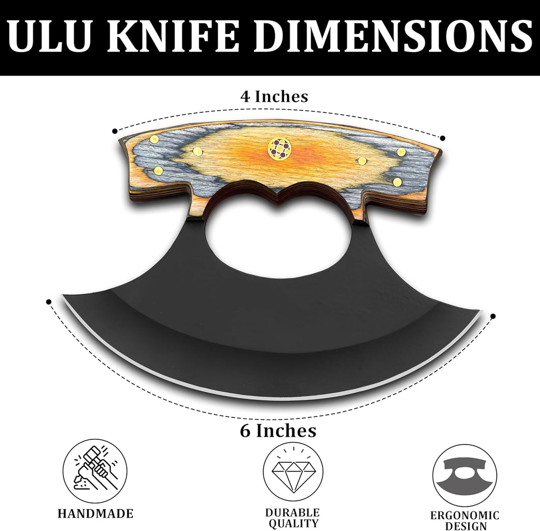 Handmade ULU Pizza Cutter Knife – Razor Sharp Rocker Blade with Pakkawood Handle & Leather Sheath