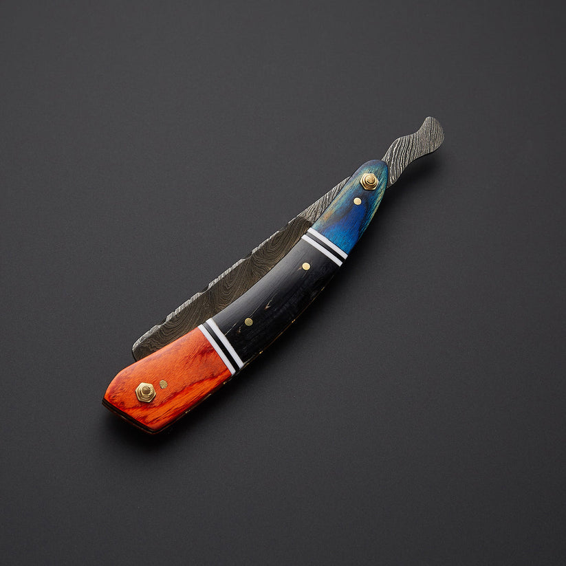 Custom Handmade Damascus Steel Straight Razor with Leather Sheath – Traditional Wet Shaving Tool