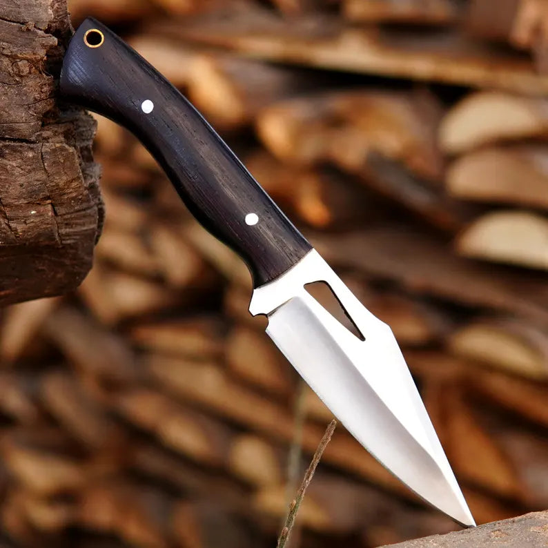 Handmade 8" Bushcraft Skinner Knife – Full Tang High Carbon Steel Hunting Knife with Leather Sheath