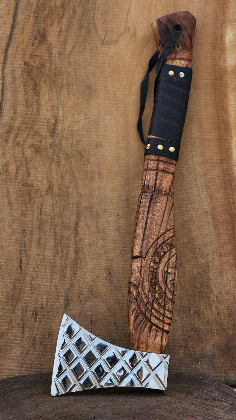 Exclusive Hand-Forged Viking Axe – High Carbon Steel Norse Hatchet with Leather Cover