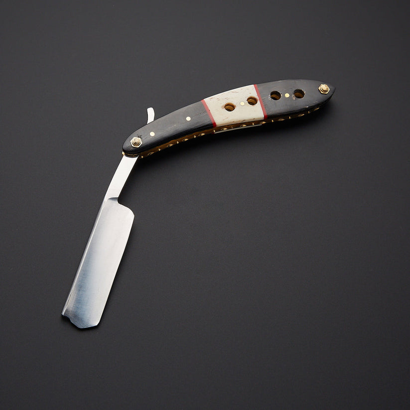 Handmade J2 Steel Straight Razor with Bone & Wood Handle and Leather Sheath – 9 Inch Traditional Barber Razor