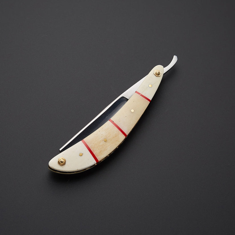 Custom Handmade J2 Steel Straight Razor with Bone & Wood Handle and Leather Sheath