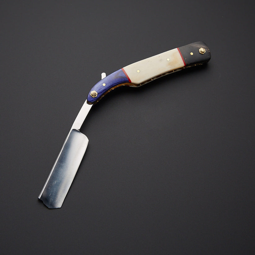 Custom Handmade J2 Steel Straight Razor with Bone & Wood Handle | Leather Sheath Included