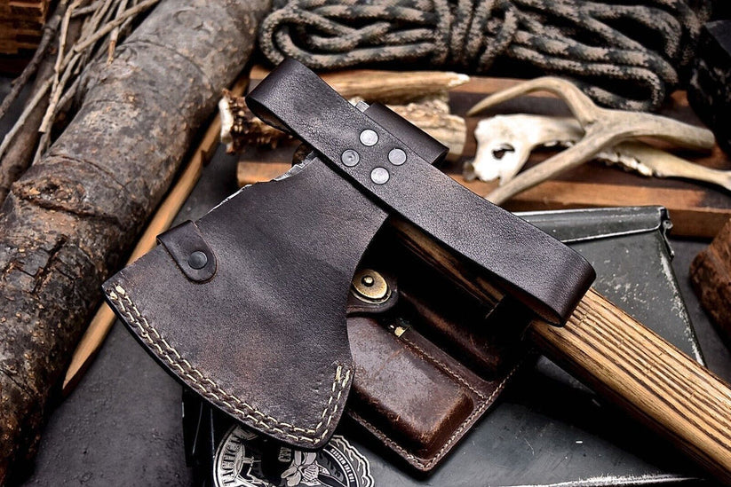 23.25” Handmade Viking Long Axe – 1095 High Carbon Steel Bearded Axe with Leather Sheath