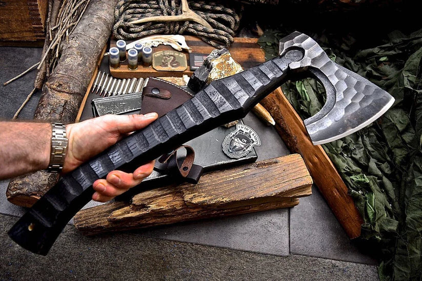 19” Handmade Viking Axe – 1095 High Carbon Steel Blade with Jigged Ash Wood Handle