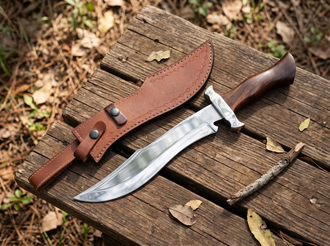 Handmade 16" Bowie Knife with Leather Sheath – Fixed Blade Camping & Hunting Knife for Collectors