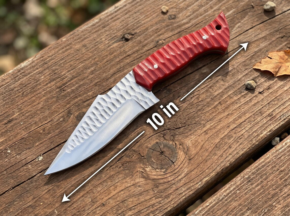 9" Handmade Stainless Steel Fixed Blade Utility Knife – Full Tang Camping Knife with Genuine Leather Sheath