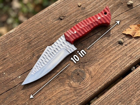 9" Handmade Stainless Steel Fixed Blade Utility Knife – Full Tang Camping Knife with Genuine Leather Sheath