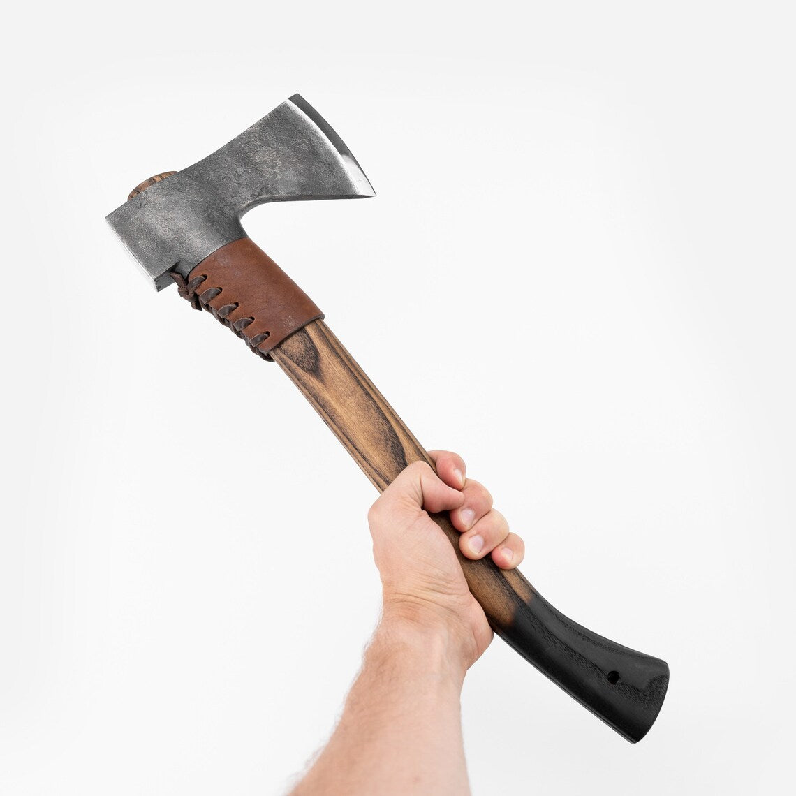 Knives Zone Hand Forged Bushcraft Axe – Carbon Steel Camping Hatchet with Ash Wood Handle & Leather Sheath