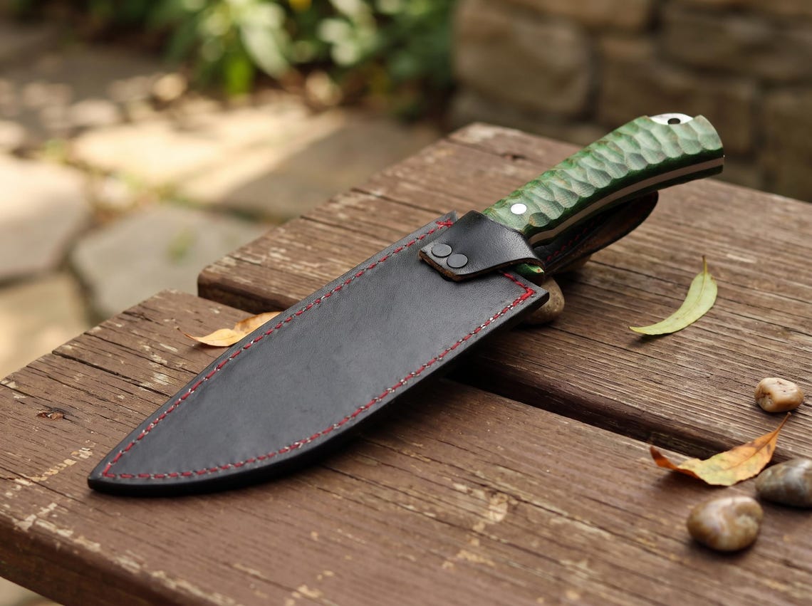 Handmade Bowie Fixed Blade Knife with Leather Sheath – Classic Outdoor Camping Knife & Collector Gift