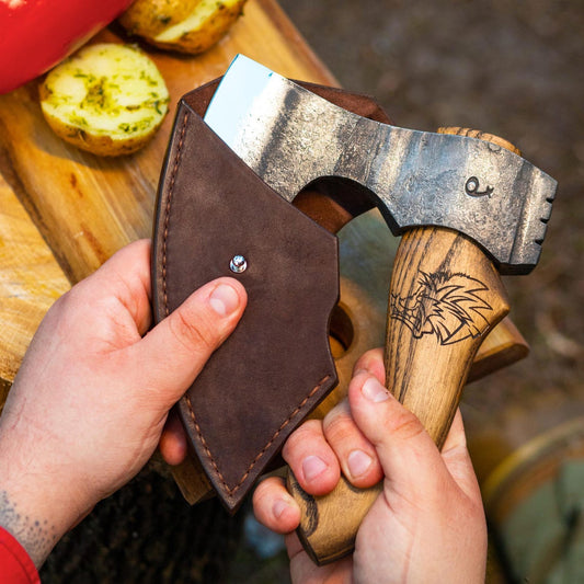 Knives Zone Compact Viking Bearded Axe – Hand Forged Scandinavian Hatchet with Short Wooden Handle