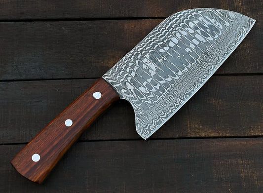 Custom Handmade Damascus Steel Meat Cleaver Knife with Leather Sheath | Full Tang Butcher Cleaver for Kitchen & BBQ