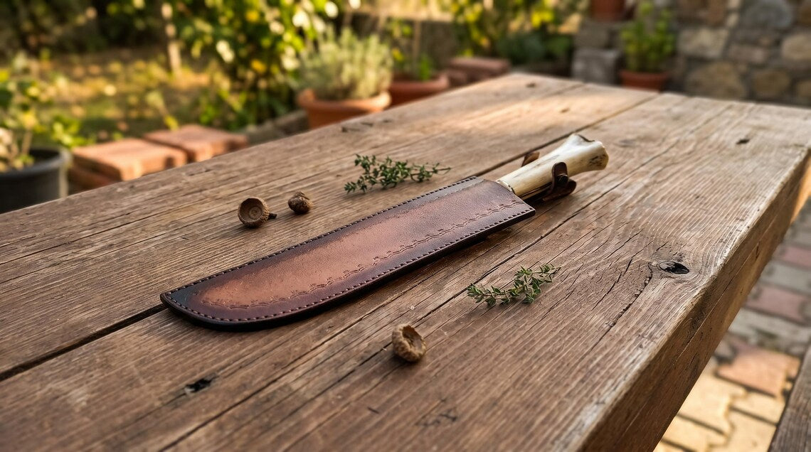 17" Handmade Predator Elder Fantasy Knife – 1095 Steel Blade with Camel Bone Handle & Premium Leather Sheath