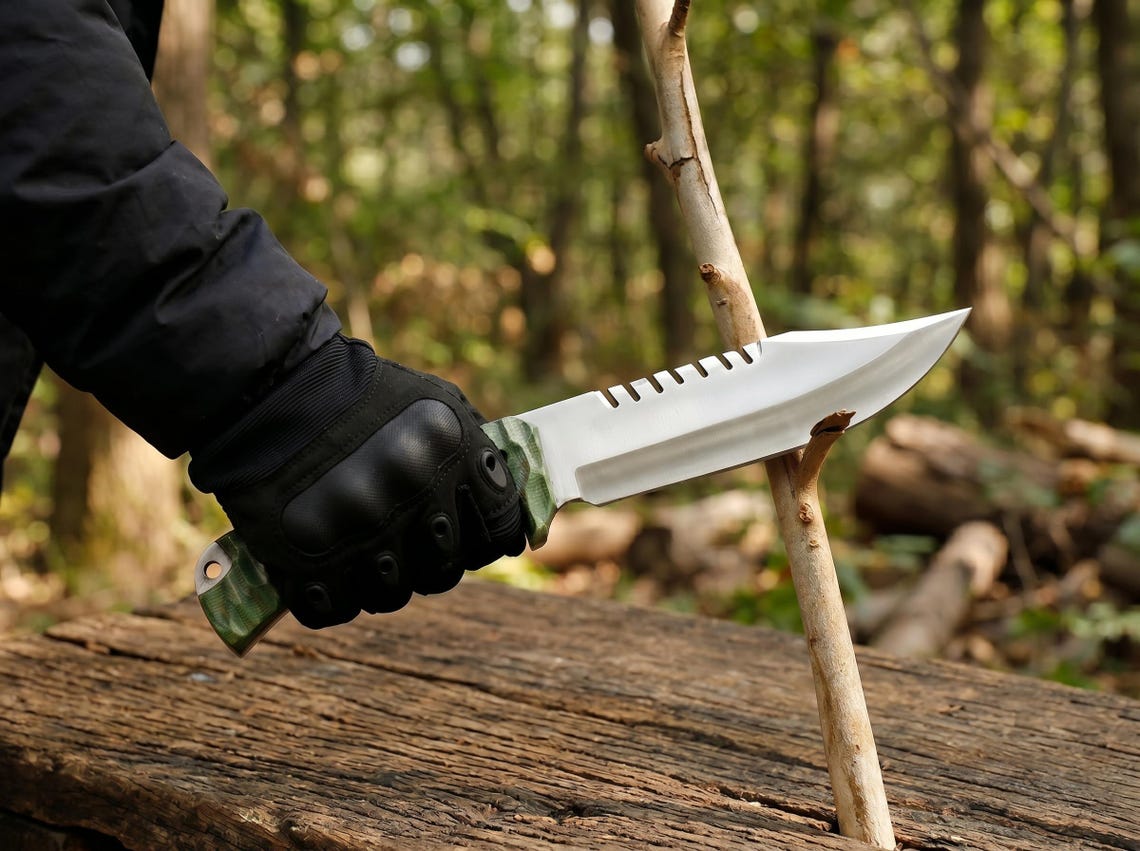 Handmade Bowie Fixed Blade Knife with Leather Sheath – Classic Outdoor Camping Knife & Collector Gift