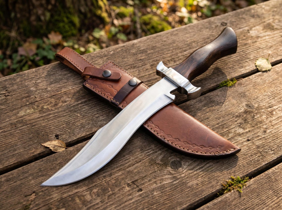 Handmade 16" Bowie Knife with Leather Sheath – Fixed Blade Camping & Hunting Knife for Collectors
