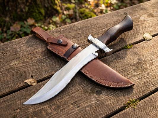 Handmade 16" Bowie Knife with Leather Sheath – Fixed Blade Camping & Hunting Knife for Collectors
