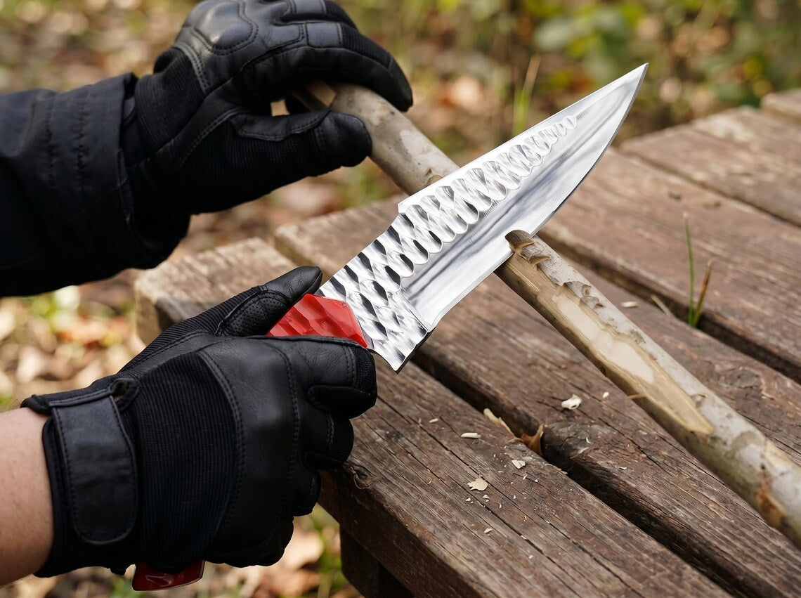 9" Handmade Stainless Steel Fixed Blade Utility Knife – Full Tang Camping Knife with Genuine Leather Sheath