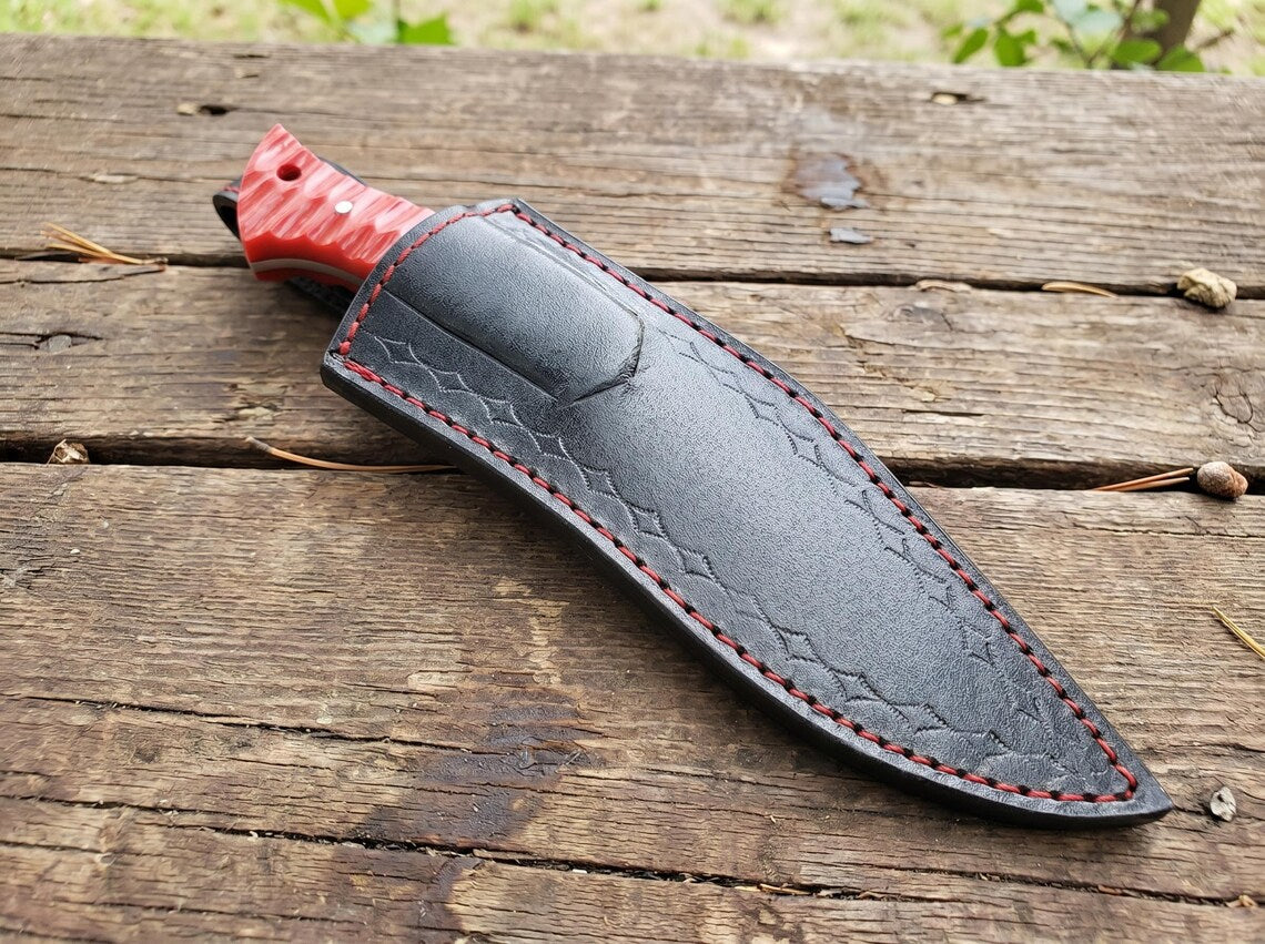 9" Handmade Stainless Steel Fixed Blade Utility Knife – Full Tang Camping Knife with Genuine Leather Sheath