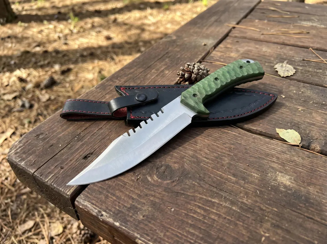 Handmade Bowie Fixed Blade Knife with Leather Sheath – Classic Outdoor Camping Knife & Collector Gift