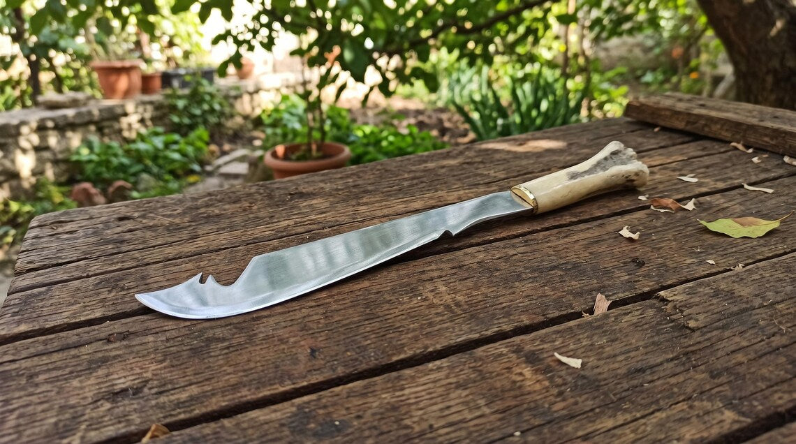 17" Handmade Predator Elder Fantasy Knife – 1095 Steel Blade with Camel Bone Handle & Premium Leather Sheath