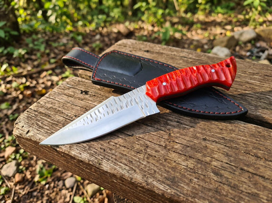 9" Handmade Stainless Steel Fixed Blade Utility Knife – Full Tang Camping Knife with Genuine Leather Sheath