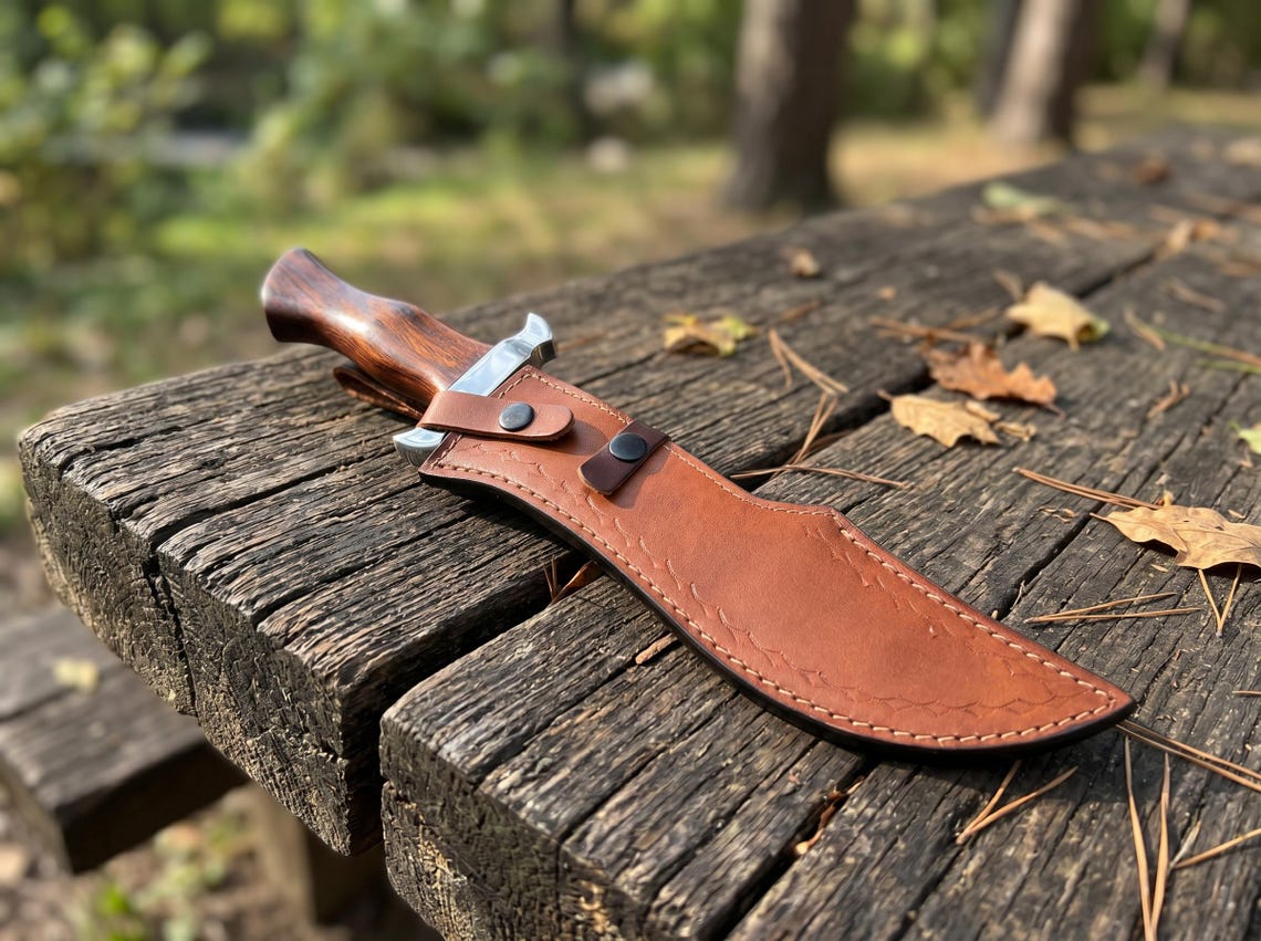 Handmade 16" Bowie Knife with Leather Sheath – Fixed Blade Camping & Hunting Knife for Collectors