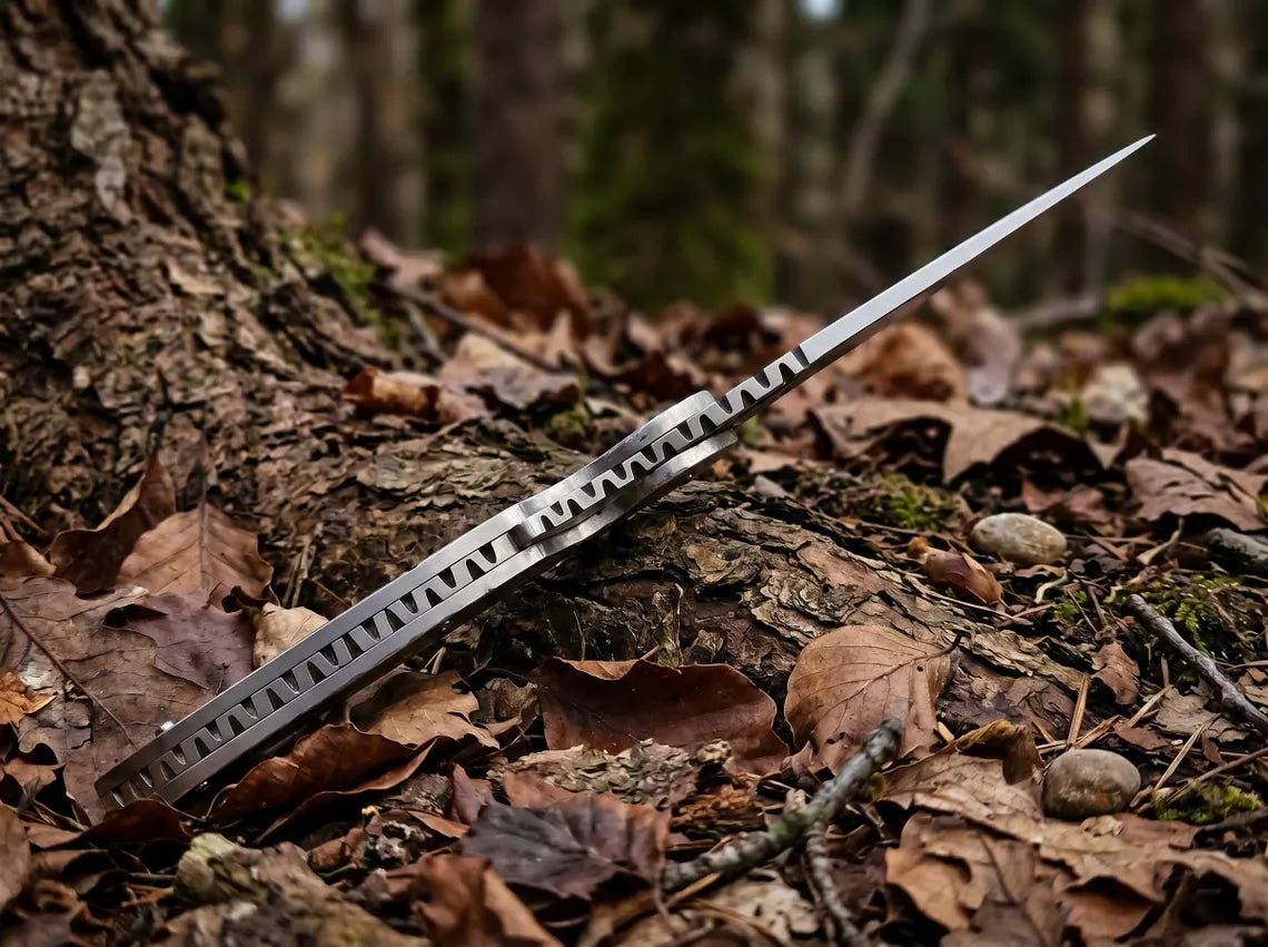 Custom Handmade Damascus Leaf Folding Knife – 7.5" High Carbon Pocket Knife with Leather Sheath | EDC Camping Knife