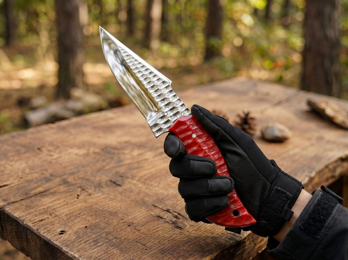 9" Handmade Stainless Steel Fixed Blade Utility Knife – Full Tang Camping Knife with Genuine Leather Sheath